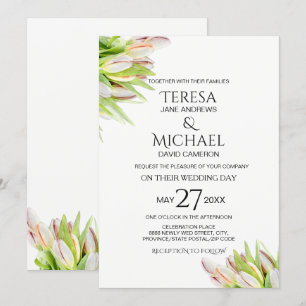 Custom Wedding, Pink and Green Tulip painting Invitation