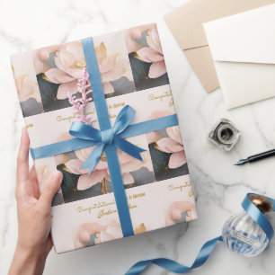 Custom Wedding Pink Lotus Congratulations! Wrapping Paper