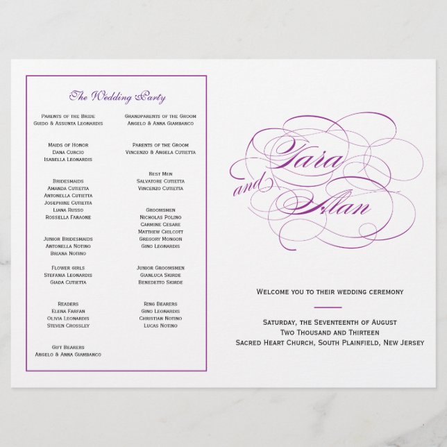 Custom Wedding Program - Purple (Front)