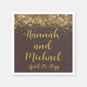 Custom Wedding Reception Brown & Gold Personalised Napkin