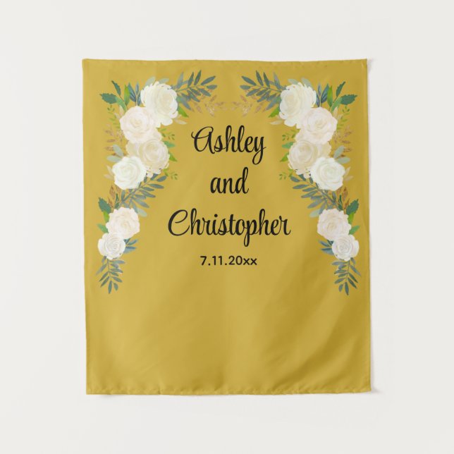 Custom Wedding Reception Prop Personalised Floral Tapestry (Front)