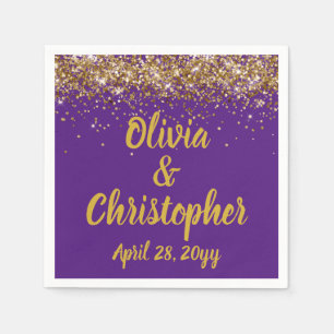 Custom Wedding Reception Purple Gold Personalised Napkin