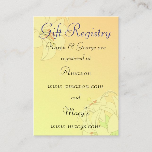 Custom Wedding Registry Cards (Front)