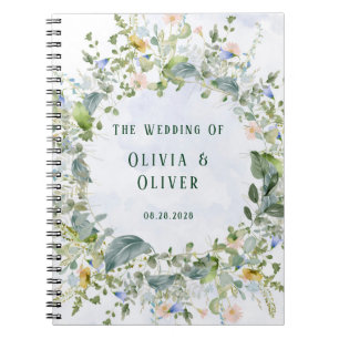Custom Wedding Retreat Dusty Blue Wildflowers Notebook