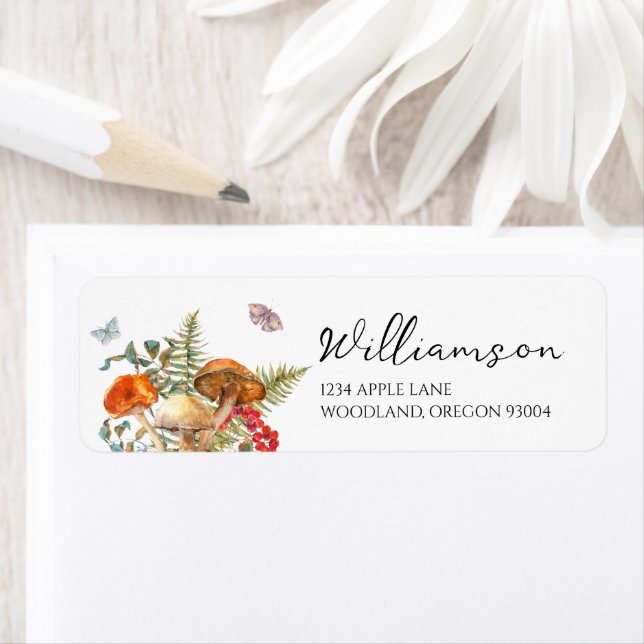 Custom Wedding Return Labels | Woodland Mushrooms (Insitu)
