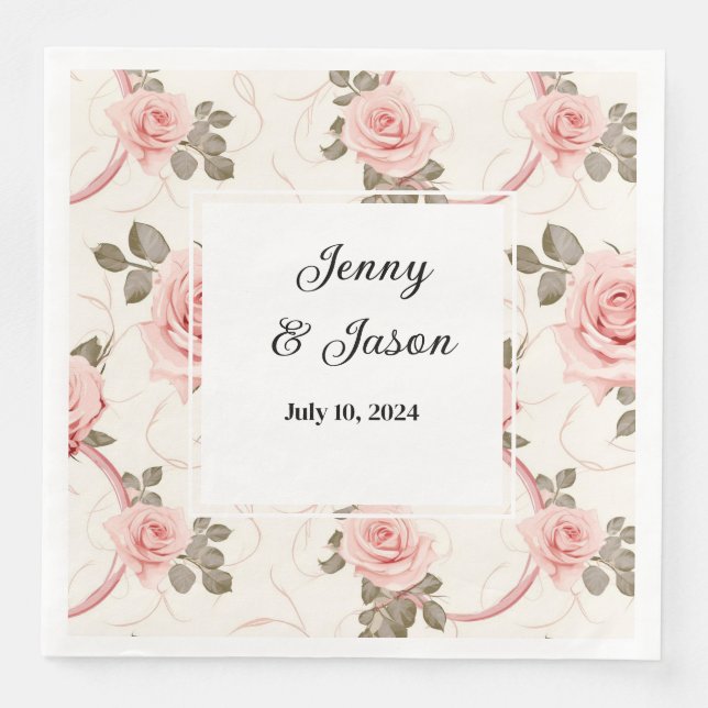 Custom Wedding Roses Paper Napkins (Front)