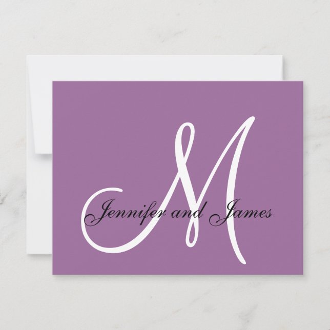 Custom Wedding RSVP Card Monogram Mauve Purple (Front)