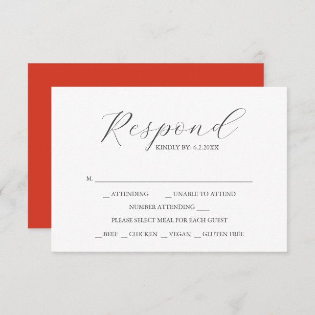 Custom Wedding RSVP Cards Red (Front/Back)