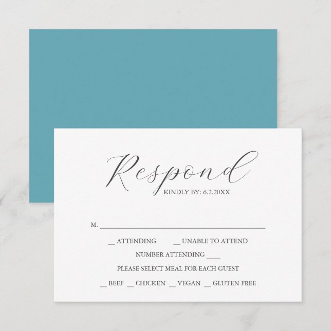 Custom Wedding RSVP Cards Turquoise Blue (Front/Back)