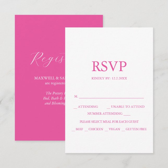 Custom Wedding RSVP Cards Vibrant Pink (Front/Back)