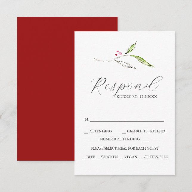 Custom Wedding RSVP Cards Winter Botanicals (Front/Back)