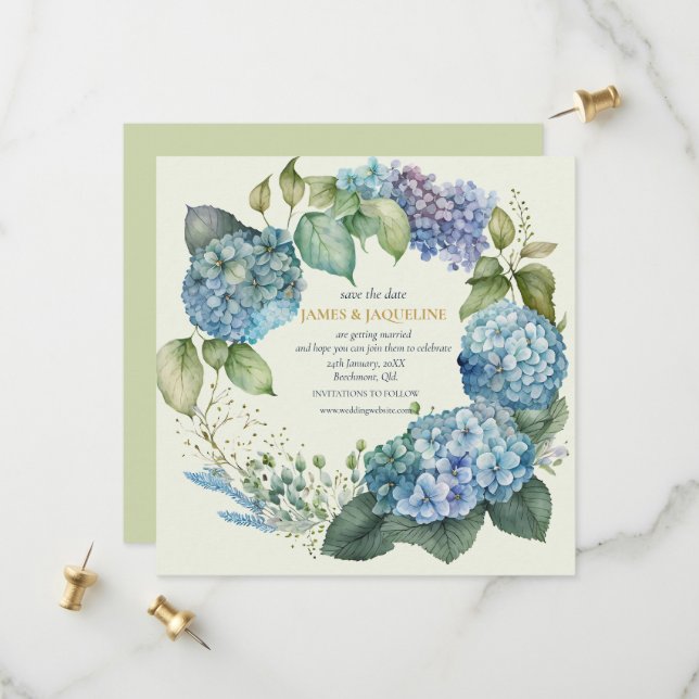 Custom Wedding Save the Date Hydrangeas (Front/Back In Situ)
