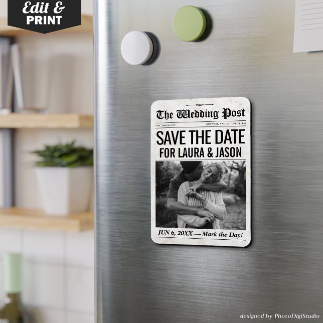 Custom Wedding Save the Date Invitation Newspaper  Magnet (Custom Wedding Save the Date Invitation Newspaper Magnet)