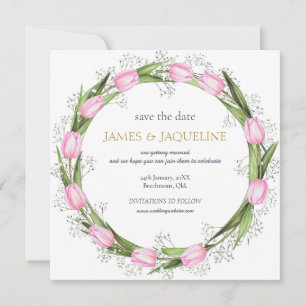 Custom Wedding Save the Date Pink Tulip Wreath