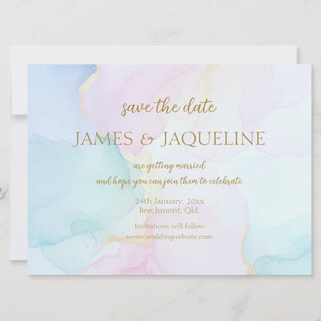 Custom Wedding Save the Date Watercolour Pastels (Front)
