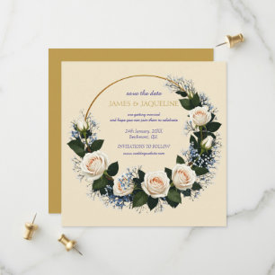 Custom Wedding Save the Date White Rose Wreath