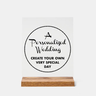 Custom Wedding Sign 10" x 8" Acrylic & Wood Stand