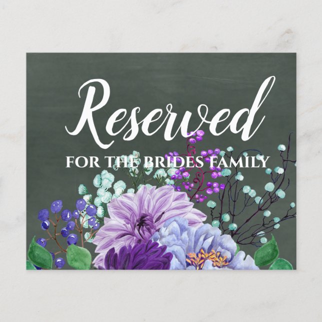 Custom Wedding Signs Chalkboard Purple Mint Floral (Front)