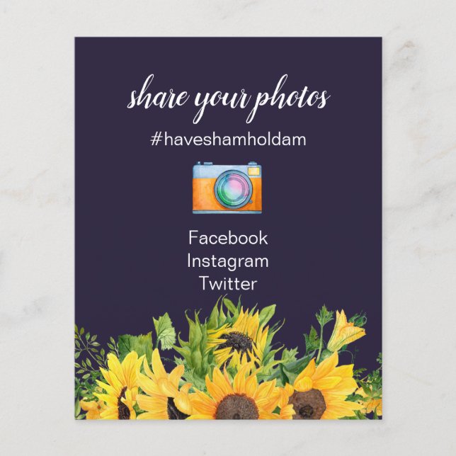 Custom Wedding Signs Navy Blue Yellow Sunflowers (Front)