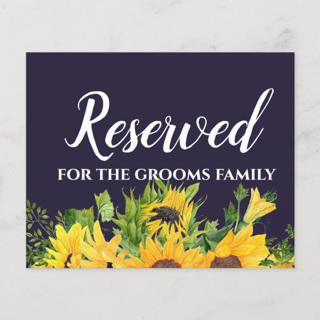 Custom Wedding Signs Navy Blue Yellow Sunflowers (Front)
