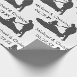 Custom Wedding Silhouette Names Wrapping Paper<br><div class="desc">A simple silhouette of a bride & groom. Insert their names and wedding date by clicking the design tool. You can replace the image with a photo of the happy couple. Change the background colour to match their wedding colours.</div>