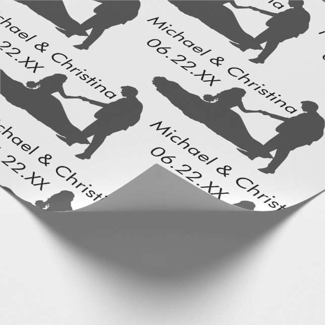 Custom Wedding Silhouette Names Wrapping Paper (Corner)