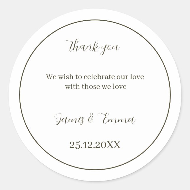 Custom Wedding Simple Green Classic Round Sticker (Front)