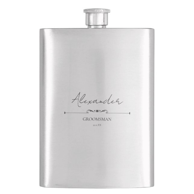 Custom Wedding Souvenir GROOMSMAN  Hip Flask (Front)