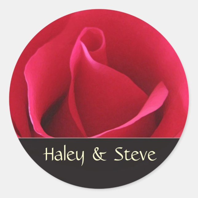 Custom wedding stickers with red rose (Front)
