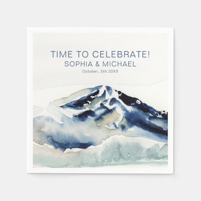 Custom Wedding Template Watercolor Mountains  Napkin (Front)