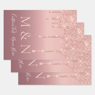 Custom Wedding Text Rose Gold Blush Sparkle Wrapping Paper Sheet
