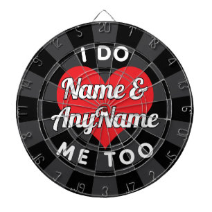 Custom Wedding Text White Black Charcoal Red Heart Dartboard