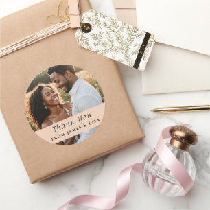 custom Wedding Thank You peach Photo Sticker