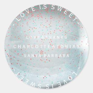 Custom Wedding Thanks Blue Pink Pastel Glass Classic Round Sticker