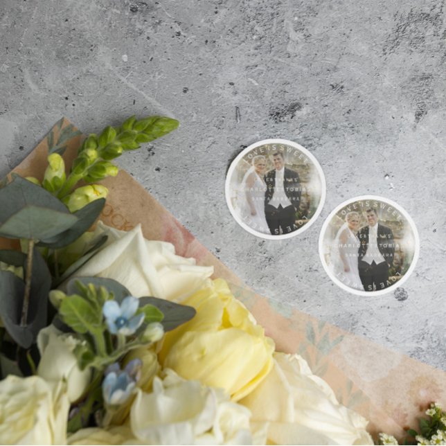 Custom Wedding Thanks Golden Confetti Photo Classic Round Sticker (Custom Wedding Thanks Golden Confetti Photo Classic Round Sticker)
