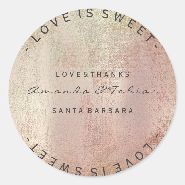 Custom Wedding Thanks Paint Rose Gold Pastel Skin Classic Round Sticker (Front)