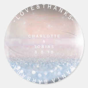 Custom Wedding Thanks Pink Peach Blue Pastel Classic Round Sticker