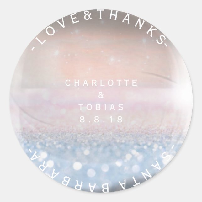 Custom Wedding Thanks Pink Peach Blue Pastel Classic Round Sticker (Front)
