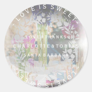 Custom Wedding Thanks Roses Mint Pink Glass Classic Round Sticker