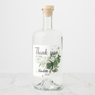 Custom Wedding Tropical Leaf Thank you favours  Liquor Bottle Label