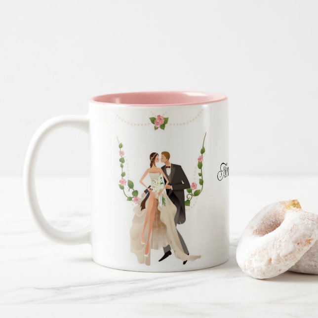 Custom Wedding  Two-Tone Coffee Mug (With Donut)