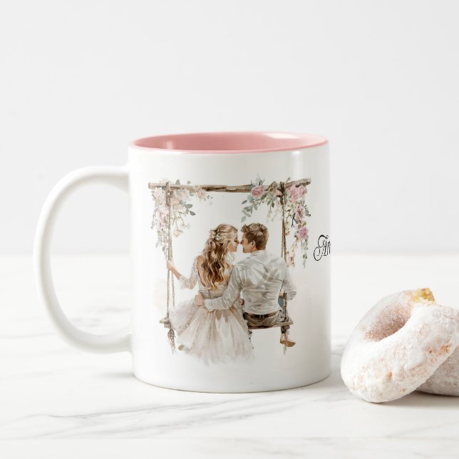 Custom Wedding  Two-Tone Coffee Mug (With Donut)