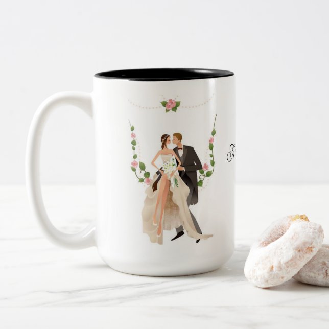 Custom Wedding  Two-Tone Coffee Mug (With Donut)