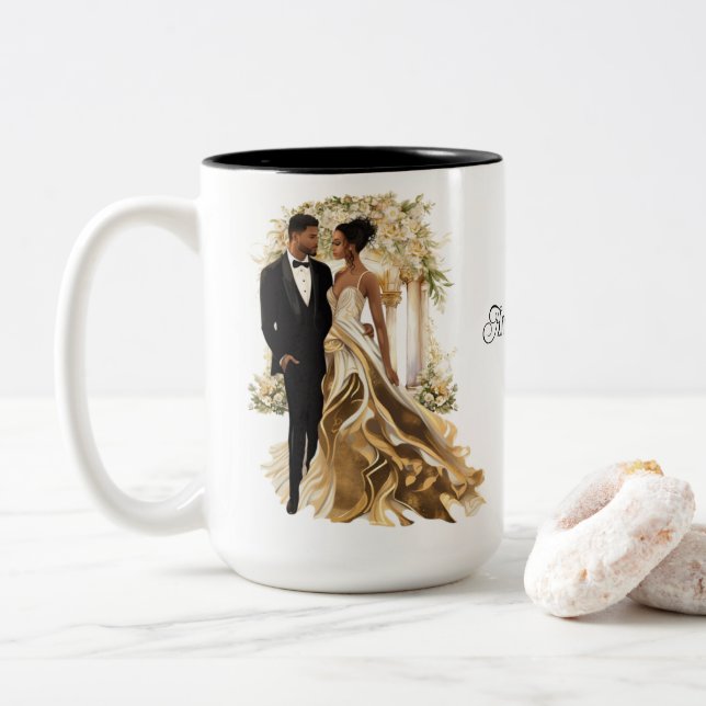 Custom Wedding  Two-Tone Coffee Mug (With Donut)