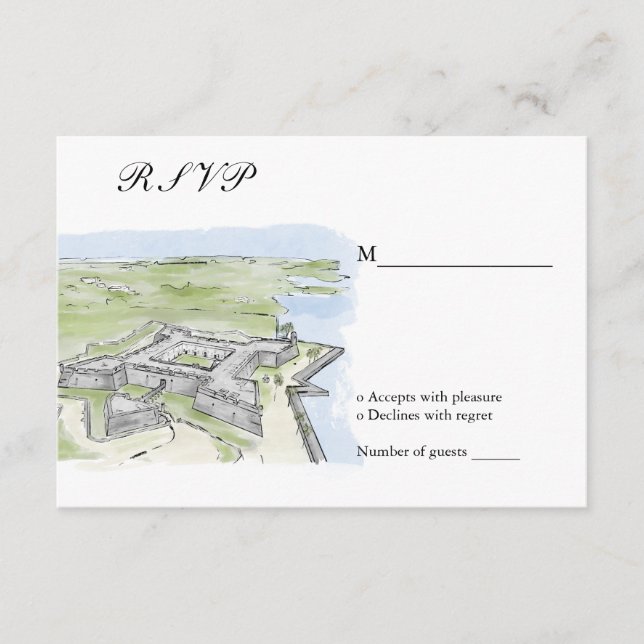 Custom Wedding Venue Mansion Illustration RSVP Enclosure Card (Front)