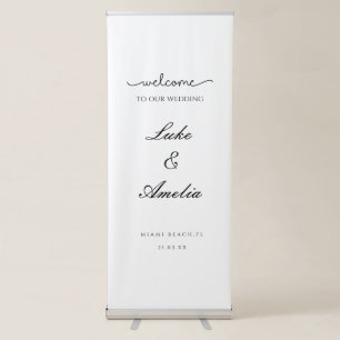 Custom Wedding Welcome Sign, Elegant Linen Fabric  Retractable Banner