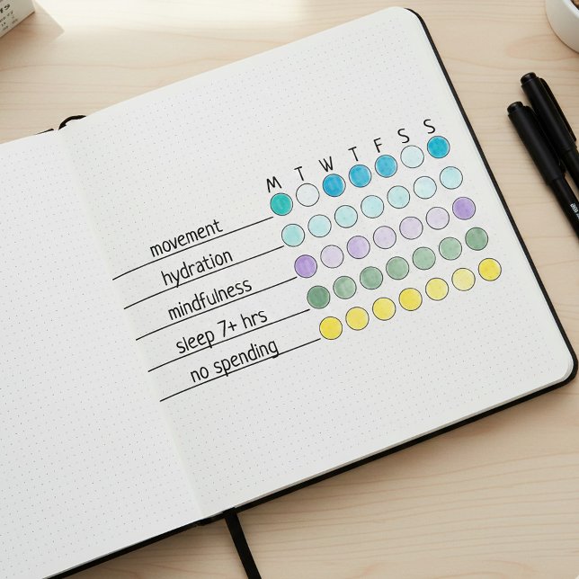 Custom Weekly Habit Tracker | 3" x 1.5" Journal Rubber Stamp (Save time journaling with our custom weekly habit tracker stamp. 3 x 1.5 inch size fits A5 journals)