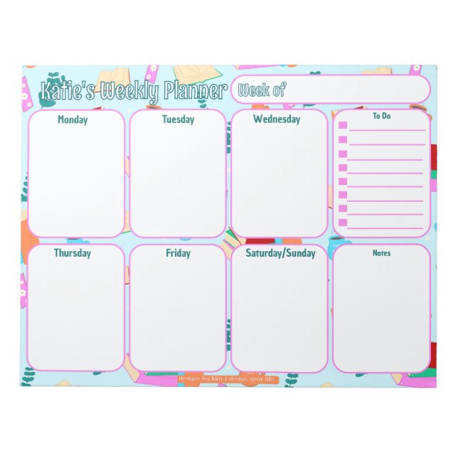 Custom Weekly Planner | Cosy Book Lovers Pattern Notepad (Front)