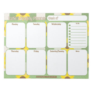 Custom Weekly Planner   Sunflower Plaid Pattern Notepad