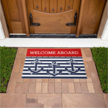 Custom Welcome Aboard Anchors Stripes Pattern